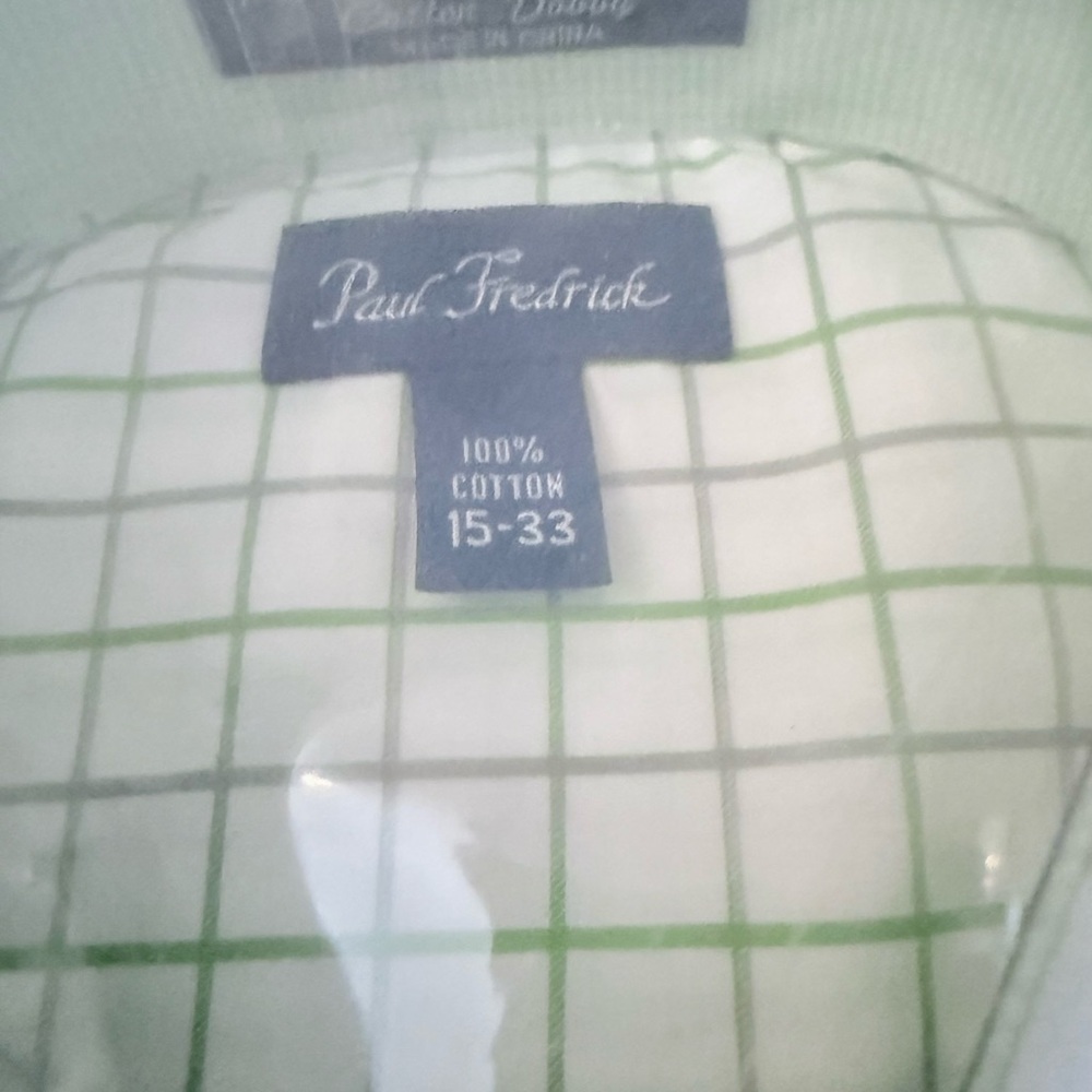 Paul Fredrick Dress Shirt Mint green windowpane checks – NWT – 15x33.